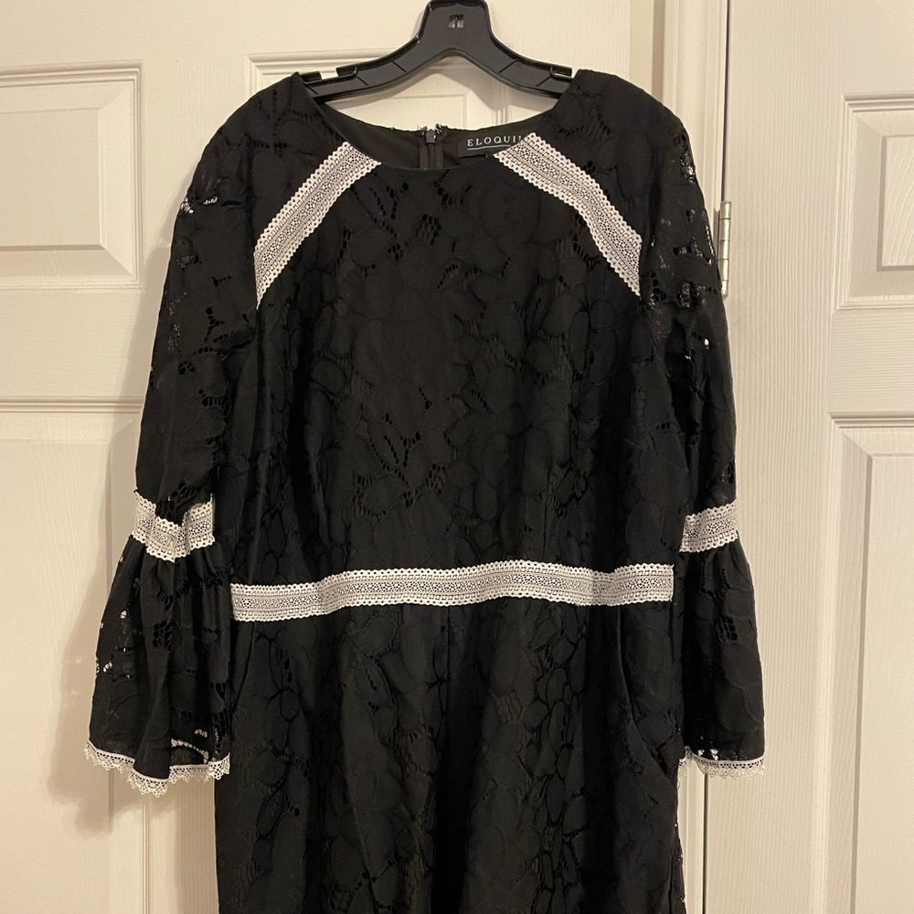 Eloquii Lace Flare Sleeve Romper Black/Cream